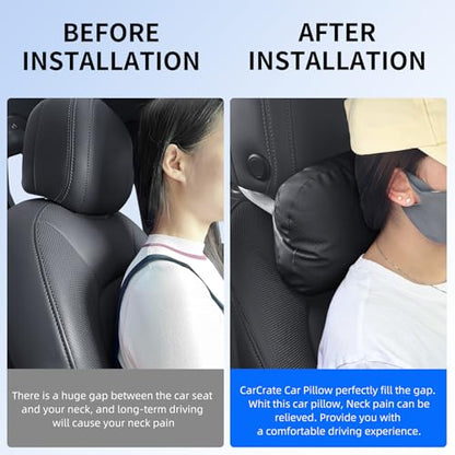 2 Pack Car Neck Pillows, PU Leather Car Headrest Support with Adjustable Strap, Ergonomic Dupont Bio Cotton Head Rest Pillow for Road Trips & Daily Commutes (Black, Soft Style) - color: Black