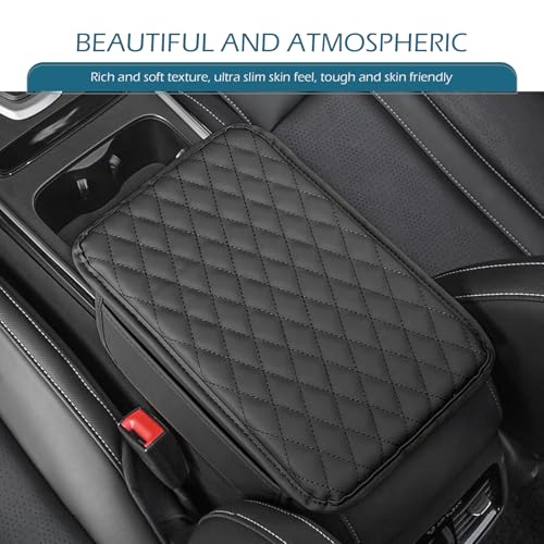 Car Center Console Cover, Leather Auto Arm Rest Cover with Side Storage Bags, Wear-Resistant Storage-Enabled Console Pad, Universal for Most Cars, Trucks and Vans (Black) - color: Black