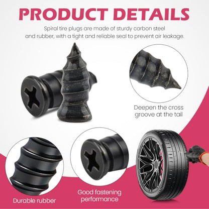 Tire Repair Plugs 60PCS, Screw Type Emergency Puncture Repair Kit with Screwdriver and Gloves for Car Truck Motorcycle Tubeless Tires