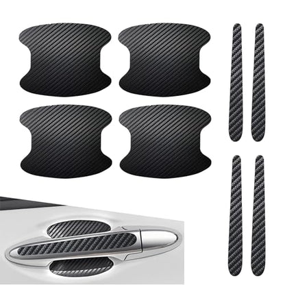 8 PCS Car Door Handle and Bowl Protectors, Leather Anti-collision Paint Protection Cover, Sporty Carbon Fiber Scratch-cover Decorative Sticker, Universal Self-adhesive Film for Cars (Black)