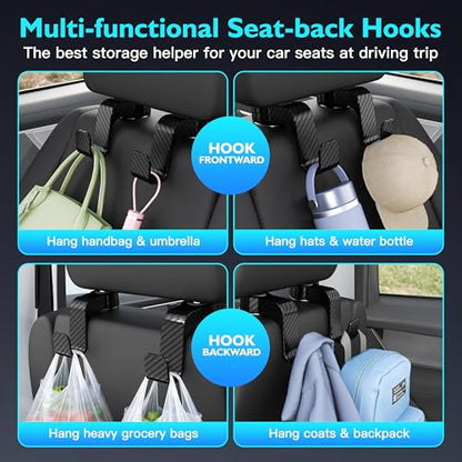 Amooca Car Seat Hooks Anti-drop Headrest Storage Hanger Universal Fit Automotive Organizer for Purse Bag Coat 2 Pack (Black Checkered) - color: Black Checkered