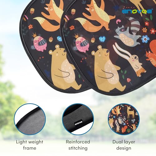 Window Sun Shade for Baby - Sun Blocker Cover and Visor for Car Side Windows - Shield Protector - Sunshades for Rear Windows - Cartoon Animal Design (2 Pack) 19"x12" - size: 19x12"