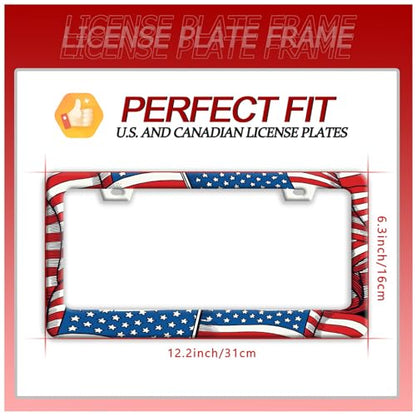 Patriotic American Flag License Plate Frame Abstract USA Flag License Plate Funny Auto Accessory Bracket Stainless Steel License Plate Frames 6.3 x12.3 Inch - color: Abstract USA Flag