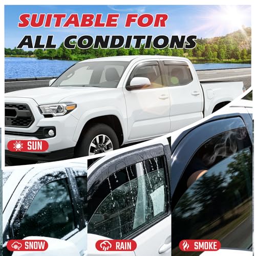 in-Channel Rain Guards Compatible with Toyota Tacoma Double Cab 2024 2025 Full Size Shatterproof Heavy-Duty Side Window Deflectors, Window Visor -Black, 4 PCS - size: Fit for Toyota Tacoma Double Cab 2024 2025