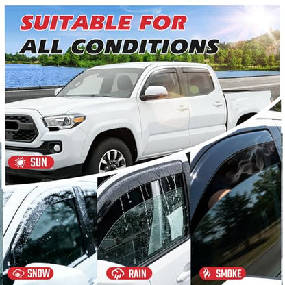 in-Channel Rain Guards Compatible with Toyota Tacoma Double Cab 2024 2025 Full Size Shatterproof Heavy-Duty Side Window Deflectors, Window Visor -Black, 4 PCS - size: Fit for Toyota Tacoma Double Cab 2024 2025