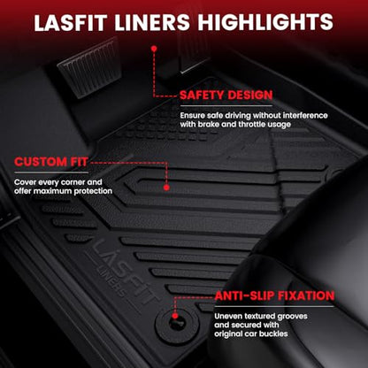 LASFIT Floor Mats Fit for Lincoln MKC 2019 2018 2017 2016 2015 TPE All Weather Floor Liners Custom Fit Car Mats 2015-2019 Accessories, 1st and 2nd Rows Floor Mats - Black - size: 30*22*5