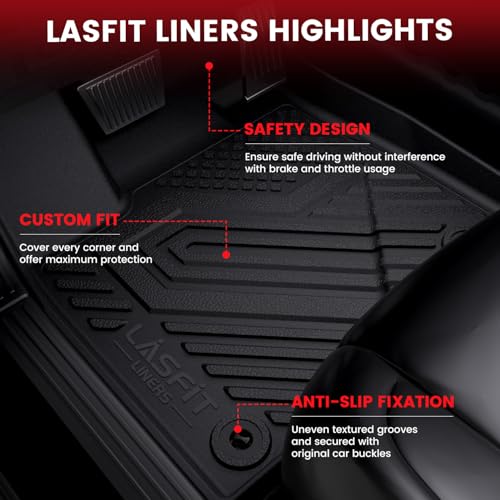 LASFIT Floor Mats Fit for Lincoln MKC 2019 2018 2017 2016 2015 TPE All Weather Floor Liners Custom Fit Car Mats 2015-2019 Accessories, 1st and 2nd Rows Floor Mats - Black - size: 30*22*5