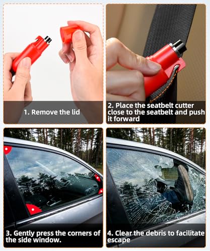 TICARVE Emergency Window Breaker Seatbelt Cutter, LED Flashlight & 120dB Survival Whistle- Automotive Safety Equipment-Emergency Escape Tool Kit - color: Red
