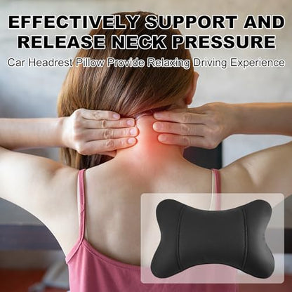2 Pack Car Neck Pillow PU Leather Automotive Headrest Pillow for Car Support Neck Pain Relief Universal Car Pillow (Black) - color: Black