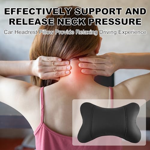 2 Pack Car Neck Pillow PU Leather Automotive Headrest Pillow for Car Support Neck Pain Relief Universal Car Pillow (Black) - color: Black