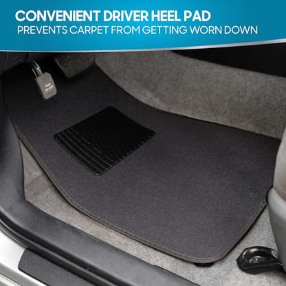 Premium 4 Piece Set of Carpet Car Floor Mats with Vinyl Safety Heel Pad for Car, Truck, SUV, Coupe Sedan, Black (MT-100-BK) Pack of 1 - color: Charcoal