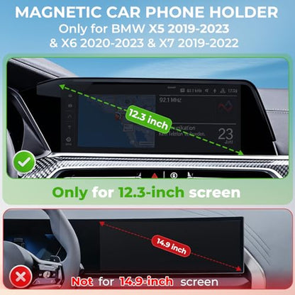 Car Phone Holder for BMW X5 2019-2023 & X6 2020-2023 & X7 2019-2022 (Only for 12.3-Inch Screen) 360° Rotation Magnetic Cell Phone Mount, Compatible with Magsafe, Does Not Affect Air Vent - style: Fit for 19-23 X5 & 20-23 X6 & 19-22 X7, 12.3-Inch