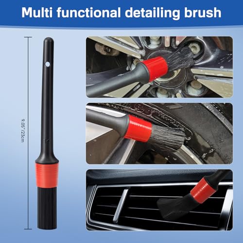 5 Pack Car Wheel and Tire Cleaner Brushes Kit Auto Motorcycle Rim Ultra Soft Microfiber No Spatter Bendable Woolies Bristle Cleaning Set (Red & Black) - color: Red & Black