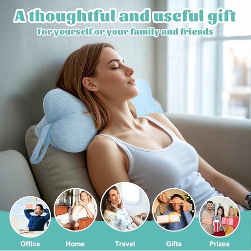 Neck & Cervical Pillow, Dog Bone Shaped Neck Pillow with 2 Fixed Ropes and Loops on Each End, for Chiropractic and Lumbar Spine Support, Travel Car Neck Cushion for Headrest Pillows, Blue - color: Blue