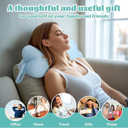 Neck & Cervical Pillow, Dog Bone Shaped Neck Pillow with 2 Fixed Ropes and Loops on Each End, for Chiropractic and Lumbar Spine Support, Travel Car Neck Cushion for Headrest Pillows, Blue - color: Blue