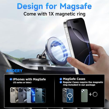 ANDERY Car Phone Holder for Magsafe [78+LBS Strongest Suction & 2400gf Strongest Magnetic] 360° Adjustable Car Phone Mount, Phone Holders for Your Car for iPhone 17-12 Pro Max Air Plus (Carbon Fiber) - color: Carbon Fiber