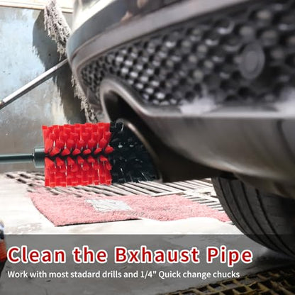 Wheel Brush, Soft Drill Wheel Cleaner Brush, Drill Brush for Car Wheel, No Scratches Highly Dense and Durable Car Wheel Brush Rim Tire Car Cleaning Brush for Wheels, Rims, Engines, Exhaust - color: Black+red