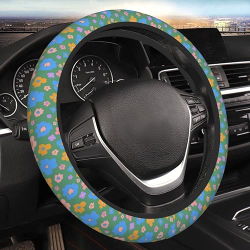 Hippie Flower Green Elastic Steering Wheel Cover Universal 15 Inch - color: 13
