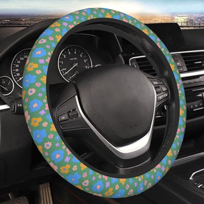 Hippie Flower Green Elastic Steering Wheel Cover Universal 15 Inch - color: 13
