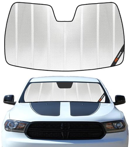 Pigenius Windshield Sun Shade for Dodge Durango 2011-2020. Reflective Aluminum Film Front Window Sunshade - BLAZBLOCK - color: Shiny Silver, size: 2011-2020 Durango