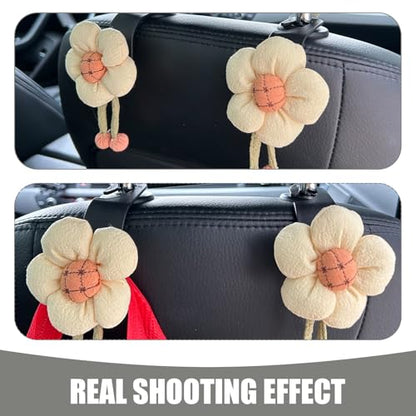 2 PCS Cute Sunflower Car Seat Headrest Hooks, Multifunctional Seat Back Hanger, Vehicle Back Seat Headrest Hanger Holder for Grocery Bag, Handbag, Clothes (White) - color: White