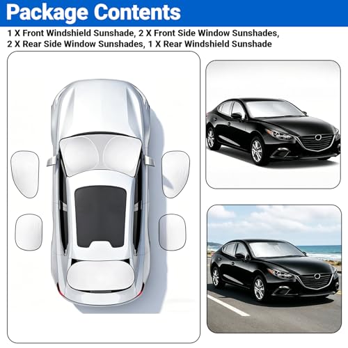 6 PCS Car Windshield Sunshade, Foldable Side Window Sun Shade with Storage Bag Front Rear Windshield and 4 Side Window Shades, Privacy Protection Cover Block UV Rays, Keep Cool for Most Cars