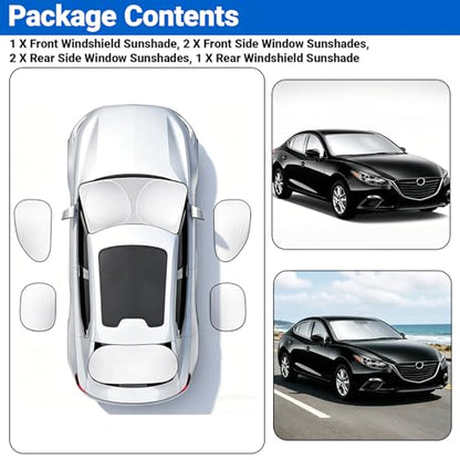 6 PCS Car Windshield Sunshade, Foldable Side Window Sun Shade with Storage Bag Front Rear Windshield and 4 Side Window Shades, Privacy Protection Cover Block UV Rays, Keep Cool for Most Cars