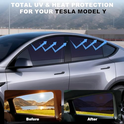 XCBYT Side Window Sunshade for Tesla Model Y 2020–2024 | Rear & Front Static Cling Side Window Covers, Semi-Transparent Privacy & UV Protection | Not for 2025–2026 Model Y Juniper - size: Model Y(2020-2024)-4PCS
