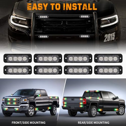 XRIDONSEN 8PCS Sync Truck Grill Strobe Lights 32 LED Amber Green Emergency Lights Grille Surface Mount Strobe Flashing Warning hazard Caution Safety Light for Tow Plow Trucks Construction Vehicles Car - color: Amber/Green