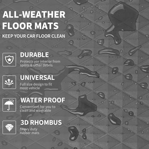 CAR PASS Gray Rubber Car Floor Mats & Cargo Liners, Durable Anti-Slip 3D Rhombus Waterproof Automotive Pad Trim Fit Liner All-Weather Trunk Mats Full Set Universal Fit Auto Van Sedan SUV Truck Gray - color: Gray With Cargo Liners