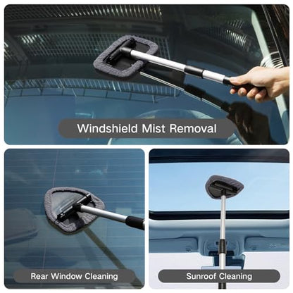 Qydipclin 10pcs Windshield Cleaning Tool Inside Car Window Cleaner Wash Kit with 4 Reusable Microfiber Pads 1 Spray Bottle and Extendable Handle Interior Auto Glass Wiper Kit, Gray - color: Gray
