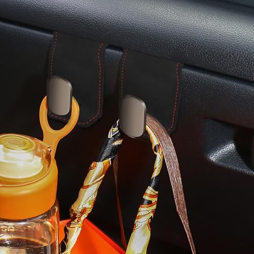 Adorila Car Glove Box Purse Hooks (2 Pack) - Vegan Leather Dashboard Hanger for Handbag & Grocery Bags, No-Adhesive Passenger Seat Organizer (Black)