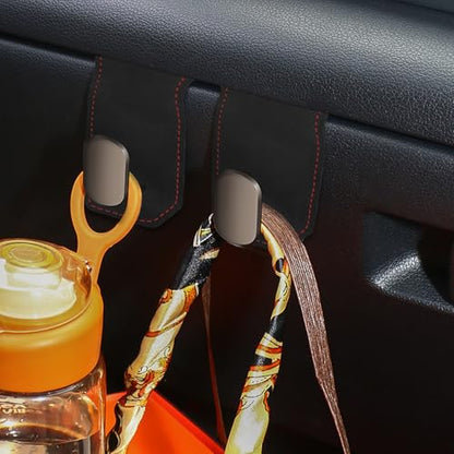 Adorila Car Glove Box Purse Hooks (2 Pack) - Vegan Leather Dashboard Hanger for Handbag & Grocery Bags, No-Adhesive Passenger Seat Organizer (Black)