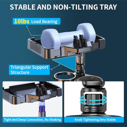 Car Food Tray with Expandable Cup Holder Tray and 360°Phone Stand,4 in 1 Detachable & Rotation car Tray with 2 Cup Holder Adapter with Expandable Base for car,Travel Road Essentials
