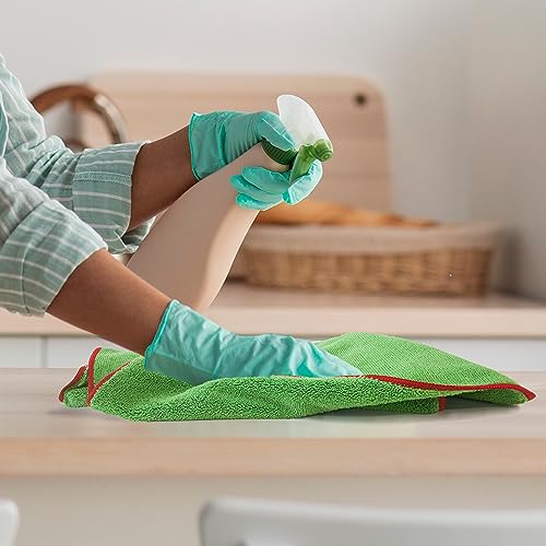 Detailer's Preference Dual Pile 400 GSM Microfiber Towels with Red Trim, All-Purpose Terry Weave Cleaning Cloths for Auto, Home, Boat, Scratch-Free & Reusable, 16x24 Inches, 12-Pack - color: Green With Red Trim