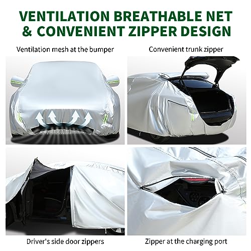 TECOOM Car Cover Fit for Tesla Model 3 - Waterproof All Weather, 2017-2023 Model 3 Cover with Fleece Lining, Ventilated Mesh, Charge Port Opening, Zipper Door, Trunk Opening - size: Tesla: Model 3