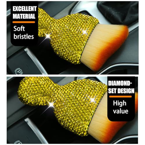 zipelo Auto Interior Dust Brush, Car Detailing Cleaning Brush with Diamond, Bling Handle Soft Bristles Dusting Tool, Scratch Free Dirt Clean Brushes for Vehicle Air Conditioner Vent (Yellow) - color: Yellow