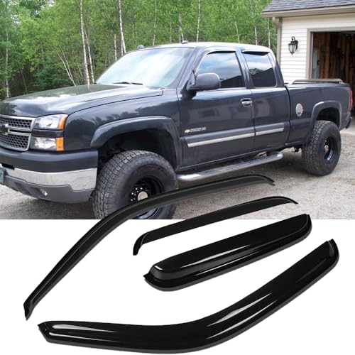 Side Window Wind Deflector fit for 1999-2006 Chevy Silverado & GMC Sierra 1500/2500/3500/2500HD and 2007 HD Classic Models, 4pc Out-Channel Tape-On Rain Guards, Dark Smoe Window Visor 94044 - size: 99-06 Extended Cab(Half Rear Door)