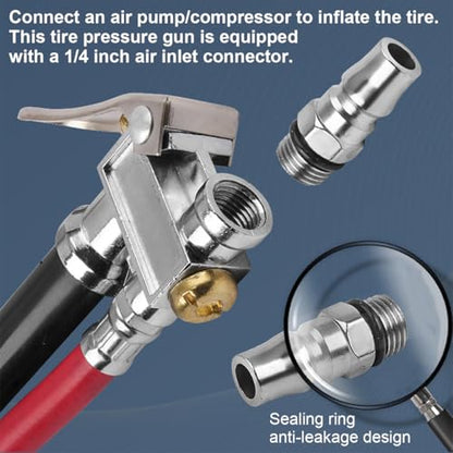 Heavy Duty Bayonet Style Tire Inflator with Air Chuck, 0-200PSI 17PCS Auto Tire Pressure Gauge with 4 Way Tool & Valve Core, Air Compressor Accessories, Universal for Sedan Truck SUV