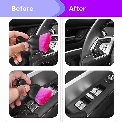 AOCISKA Car Interior Detailing Brush,Soft Bristle Cleaning Brush Car Detailing Brush Dusting Brush,Car Interior Cleaning Tool,Auto Detail Brush Car Dash Duster Brush (Black&Double Purple) - color: Black&double Purple