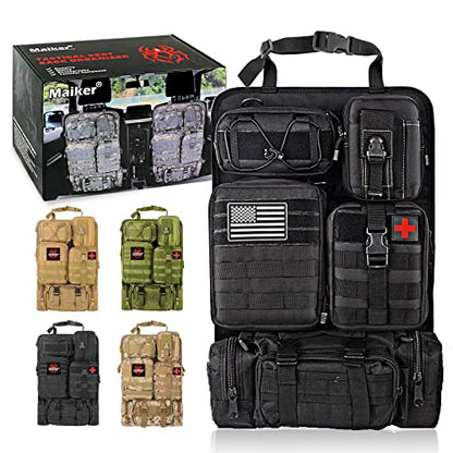 MAIKER Tactical Car Seat Back Organizer, Upgrade Tactical Vehicle Panel Organizer with 5 Detachable Molle Pouch, Universal fits for Most of Vehicle Black - color: Black