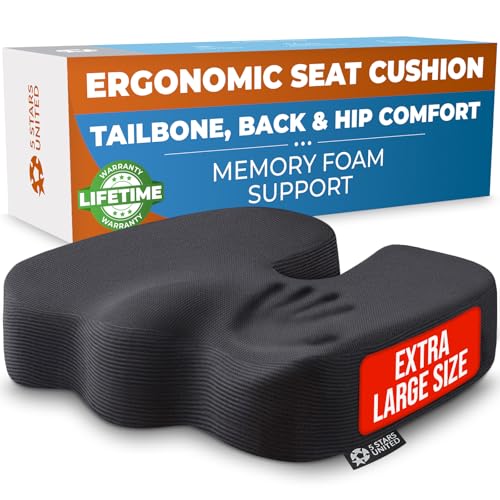 5 STARS UNITED Seat Cushion - Memory Foam Chair Cushion for Tailbone Pain Relief - Ergonomic Support for Coccyx, Sciatica & Butt - Office, Desk & Gaming Chair, Car Seat, Wheelchair, Airplane, Black - color: Black Mesh, size: X-Large