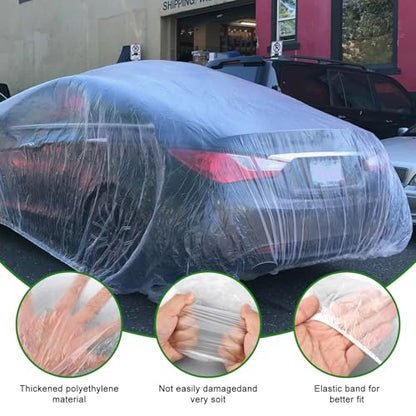 3 Packs Disposable Car Cover Clear Plastic Car Cover Universal Rain Dust Garage Cover with Elastic Band Medium (12.4 FT x 21.6 FT