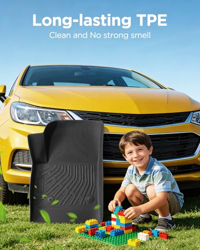 Car Floor Mats Compatible for Chevy Cruze 2016-2019 (Sedan and Spare Tire Version Only) Cargo Liners Heavy Duty Front Rear Rows Waterproof 3D Anti-Slip Rubber TPE for Chevrolet Cruze Accessories