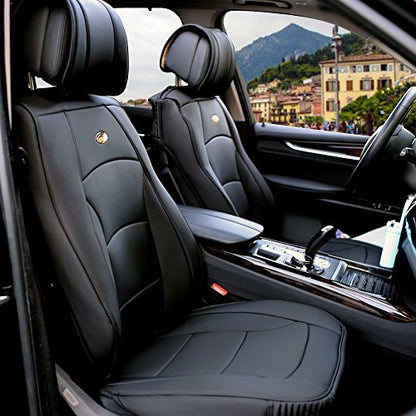 FH Group Front Set Faux Leather Seat Cushions - Car Seat Covers for Low Back Seat, Universal Fit, Airbag Compatible Car Seat Cover for SUV, Sedan, Solid Black - color: Black, style: Front Set