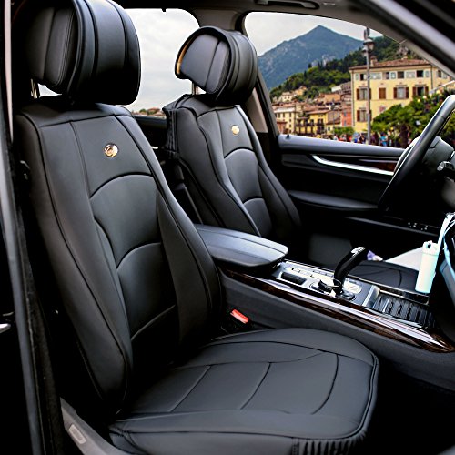 FH Group Ultra Comfort Highest Grade Faux Leather Full Set Car Seat Cushions– Universal Fit for Cars Trucks & SUVs (Solid Black) - color: Black, style: Full Set