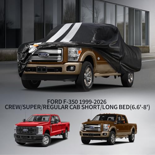 F-350 Truck Cover Custom Fit 1999-2026 Crew/Super/Regular Cab Short/Long Bed(6.6'-8') with Door Zipper, 10 Layers Outdoor Heavy Pickup Truck Cover Waterproof All Weather, Wind Dust Sun Protector. - size: F-350 1999-2026 Crew/Super/Regular Cab+Towel+Bag