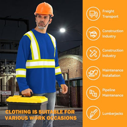 High Visibility Class 3 Shirts，Hi Vis Safety Long Sleeve Quick Dry Mesh Construction Work - color: Blue, size: Small