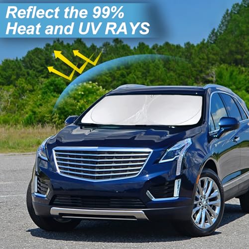 Custom fit Cadillac XT5 Windshield Sunshade for 2017-2023 2024 2025 Cadillac XT5 Accessories Front Window Car Shades Cover for Windshield Sun Visor Screen Protector 210T Reflective Blocks UV Rays - size: for XT5 2017-2025