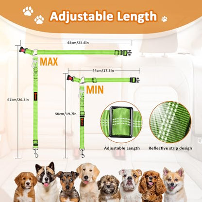 Removable Dog Seat Belt Harness for Car, 3 in 1 Pet Dog Car Seatbelt Leash, Retractable Restraint Secures to Vehicle Headrest & Adjustable Reflective Bungee Dog Seatbelt Tether, Green and Black - color: Black+Green